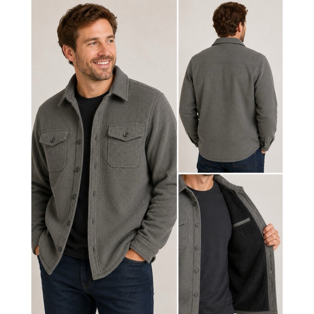 Freedom Foundry Sherpa Lined Shirt Jacket Men's M Gray Waffle Knit Shacket